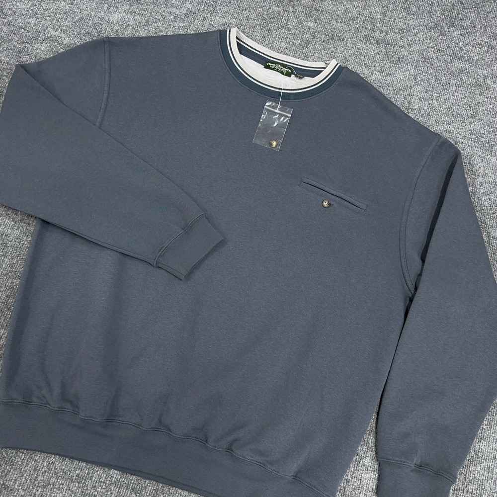 Vintage Norm Thompson Sweatshirt Men XL Slate Blue Gray Crewneck Pocket NEW
